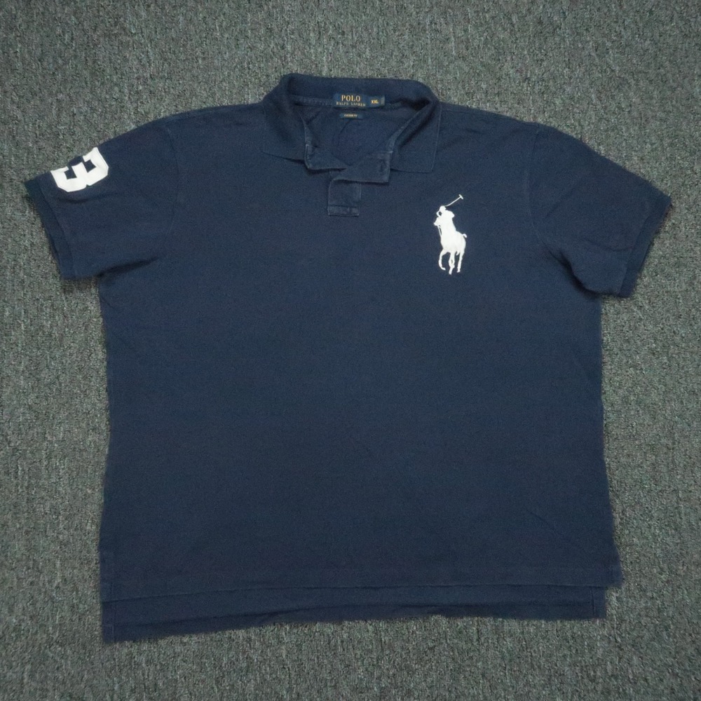 Polo Ralph Lauren Shirt Mens XXL Navy Blue Big Pony Custom Fit Polo Short Sleeve